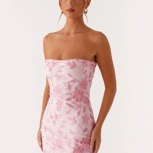 Peppermayo Strapless Light Pink Floral Beaded Sheath Dress